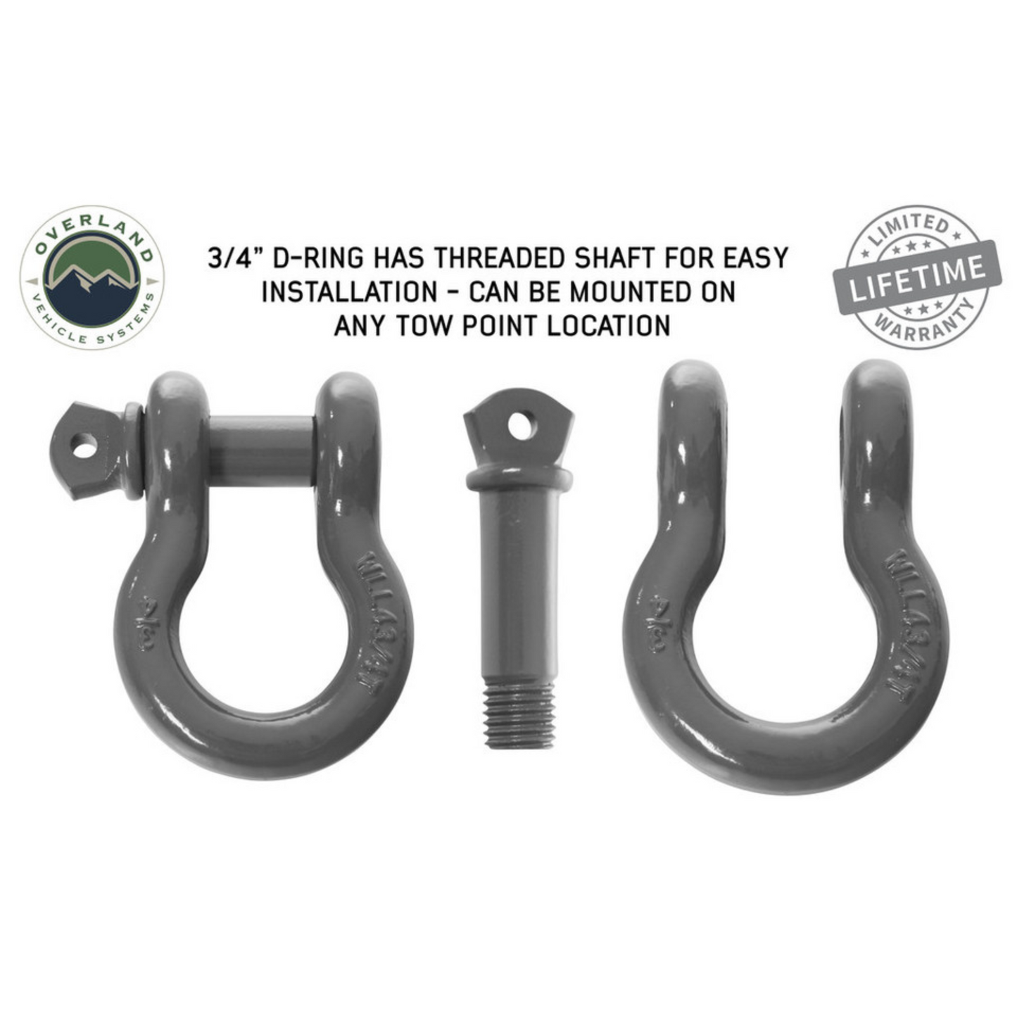 Heavy Duty 3/4" D-Ring Recovery Shackle - Grey Pair